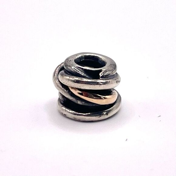 Pandora Retired Sterling Silver and 14K Gold Ring Cluster Bead 790153 - Picture 2 of 7